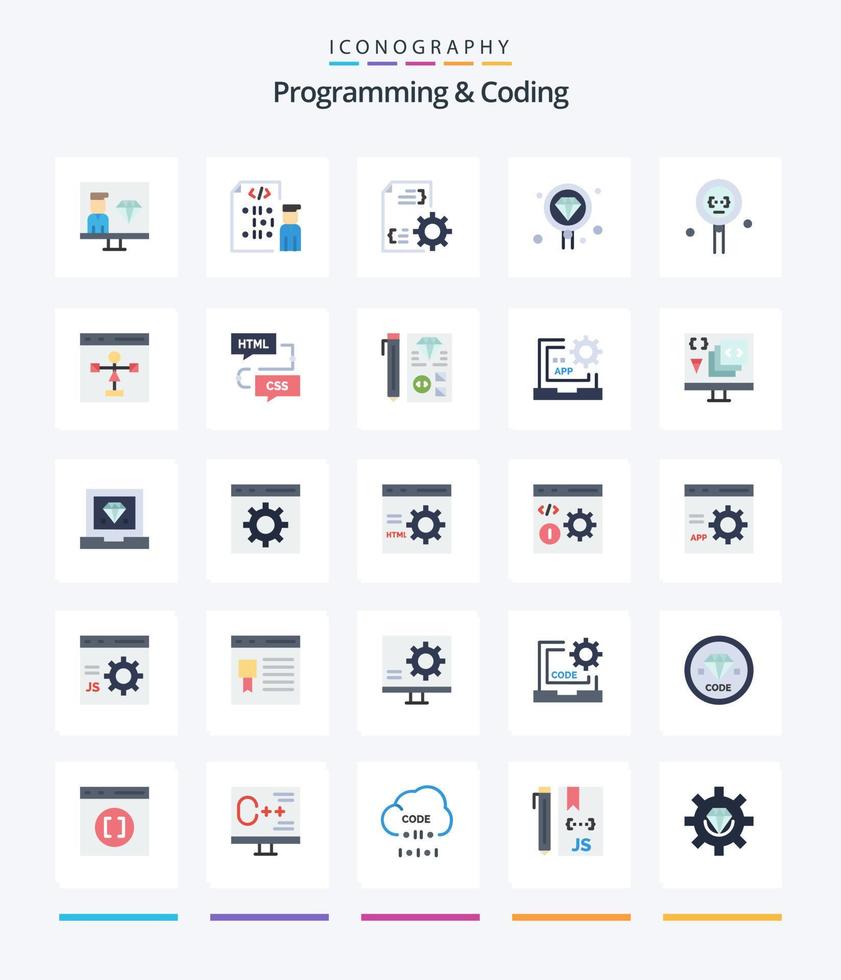 programación creativa y codificación 25 paquete de iconos planos como desarrollo. codificación. administración. buscar. desarrollo vector