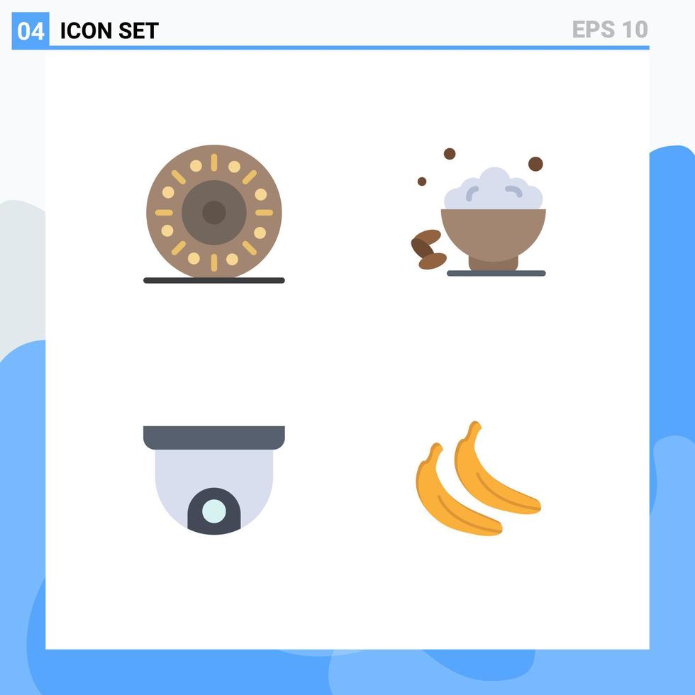 4 Thematic Vector Flat Icons and Editable Symbols of donut project dish fast banana Editable Vector Design Elements