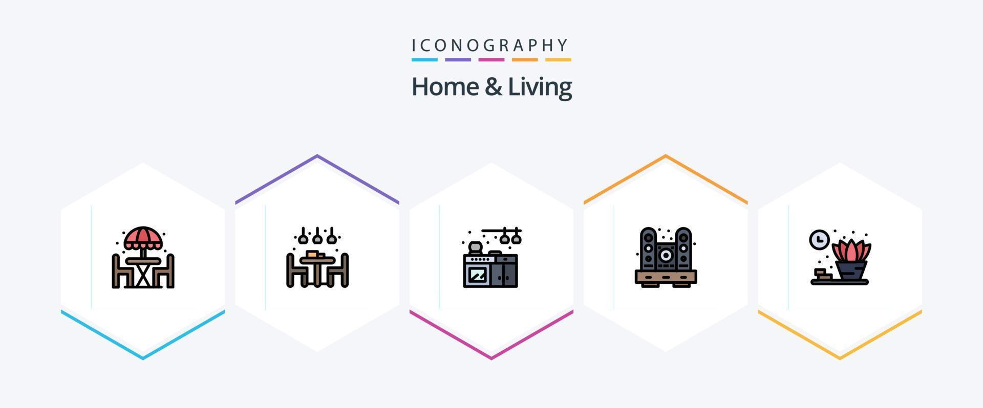 Home And Living 25 FilledLine icon pack including living. speaker. home. living. furniture