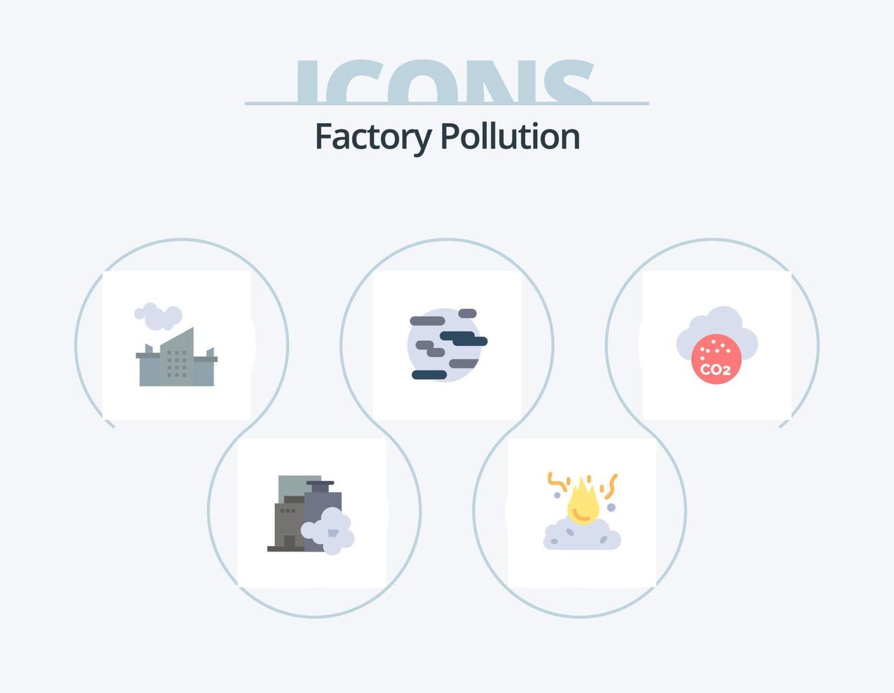 Factory Pollution Flat Icon Pack 5 Icon Design. . carbone dioxide. smoke. air. smoke vector