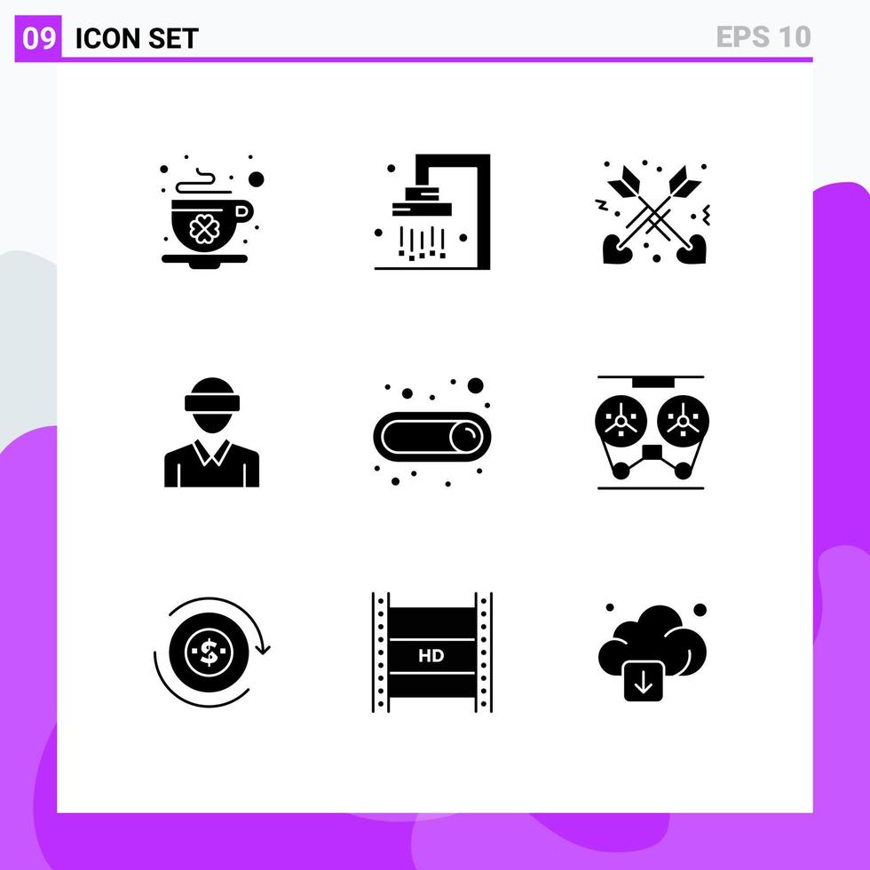 Solid Glyph Pack of 9 Universal Symbols of switch man affection technology motion Editable Vector Design Elements