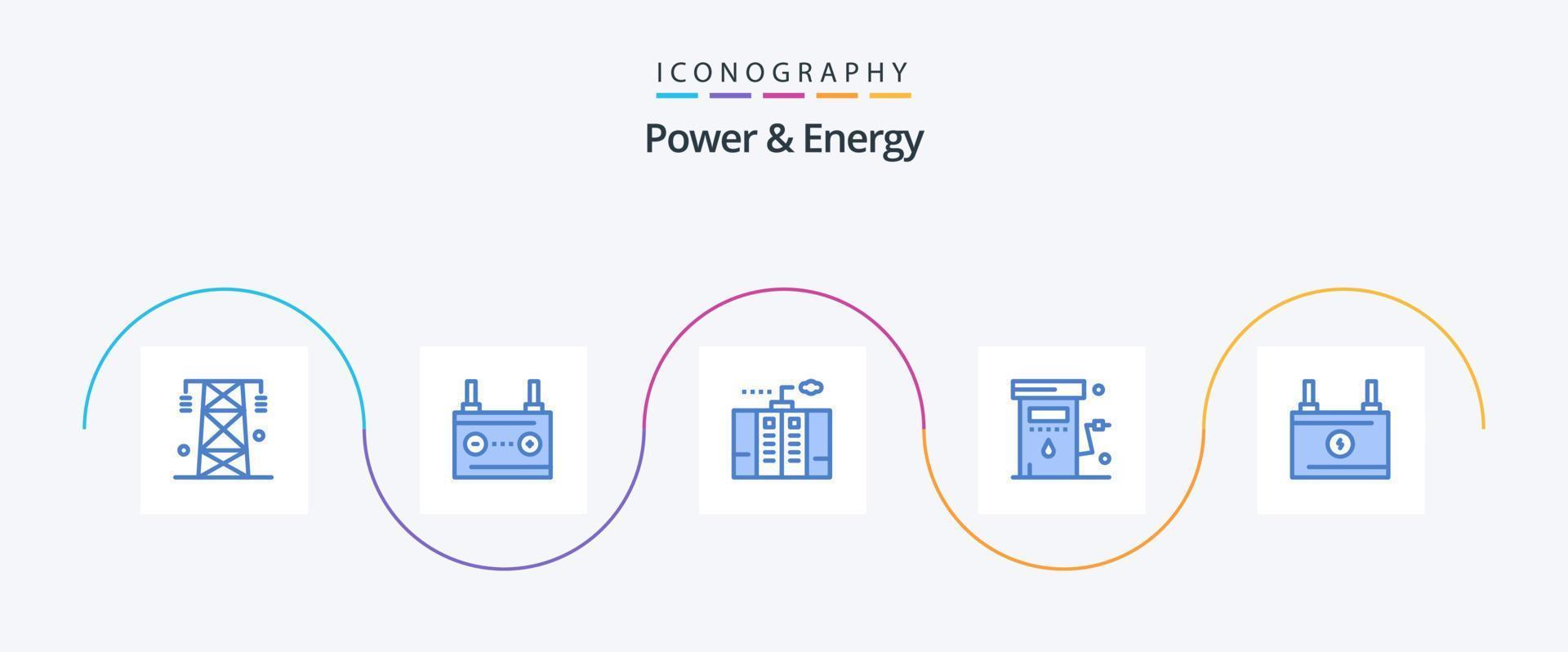 paquete de iconos power and energy blue 5 que incluye gasolina. energía. electricidad. poder. energía vector