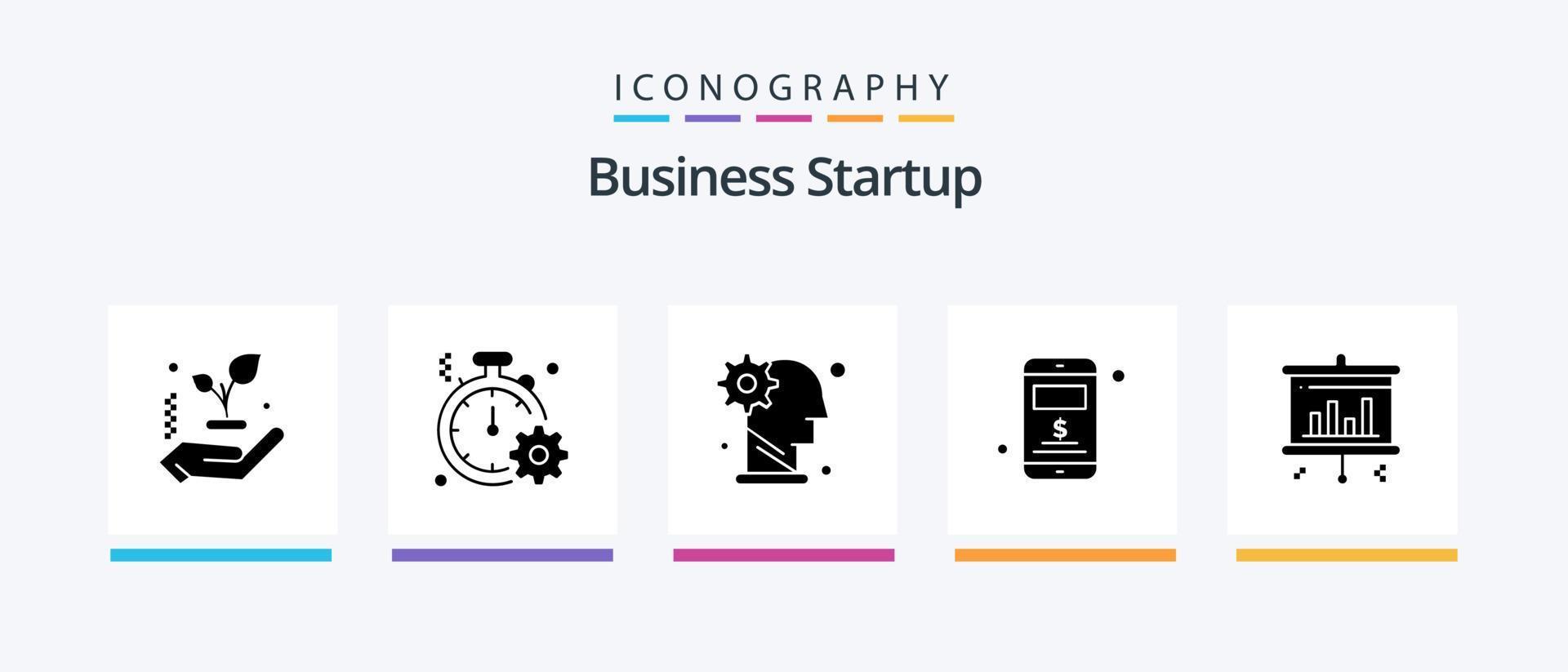 Business Startup Glyph 5 Icon Pack Including mobile . personal. quick . mechanism . gear. Creative Icons Design vector