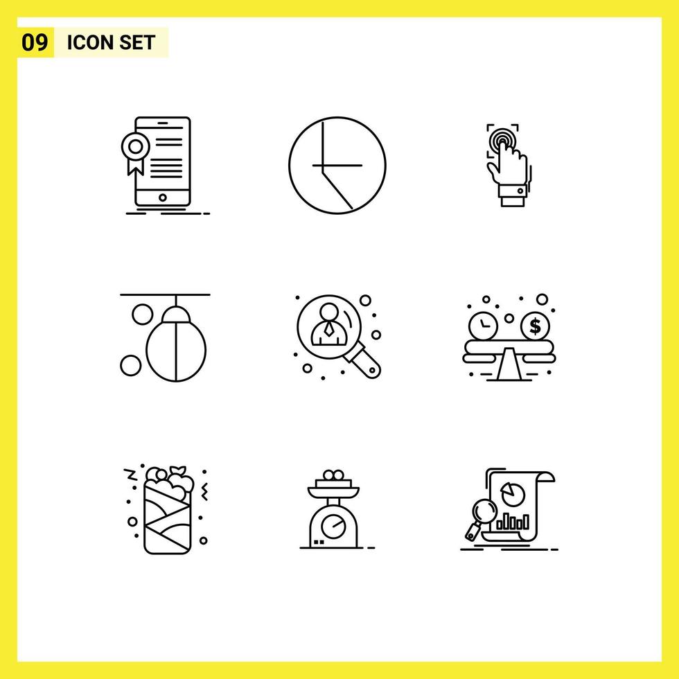 Universal Icon Symbols Group of 9 Modern Outlines of punching boxer fingerprint bag scanner Editable Vector Design Elements