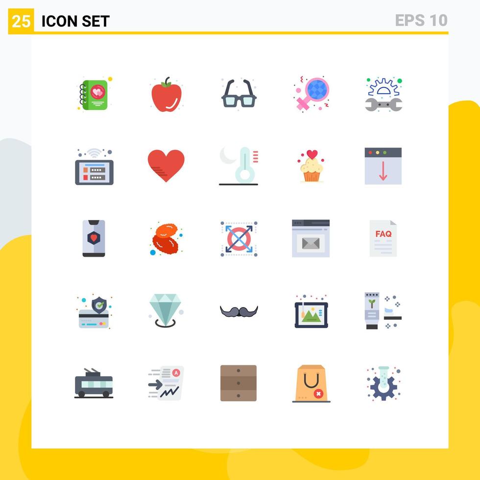 Set of 25 Modern UI Icons Symbols Signs for gear woman glasses international valentines day Editable Vector Design Elements