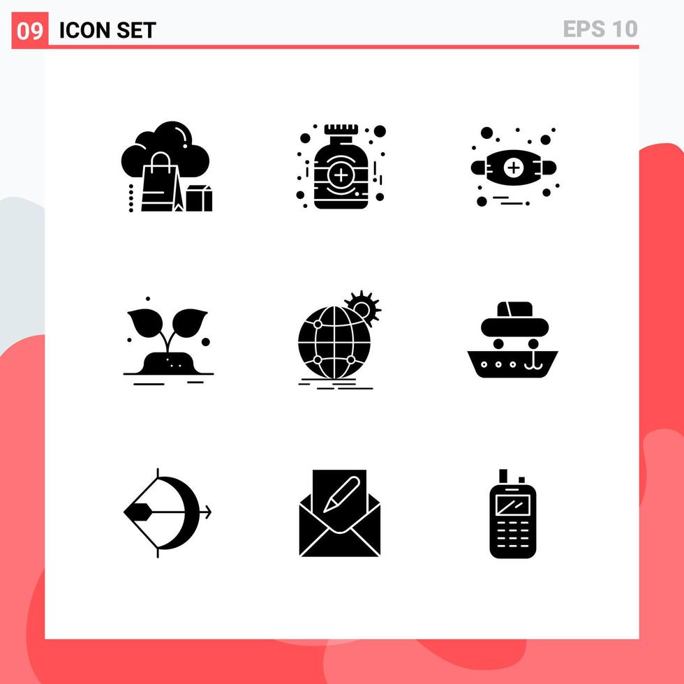 9 Thematic Vector Solid Glyphs and Editable Symbols of international world medicine bottle trees mask Editable Vector Design Elements
