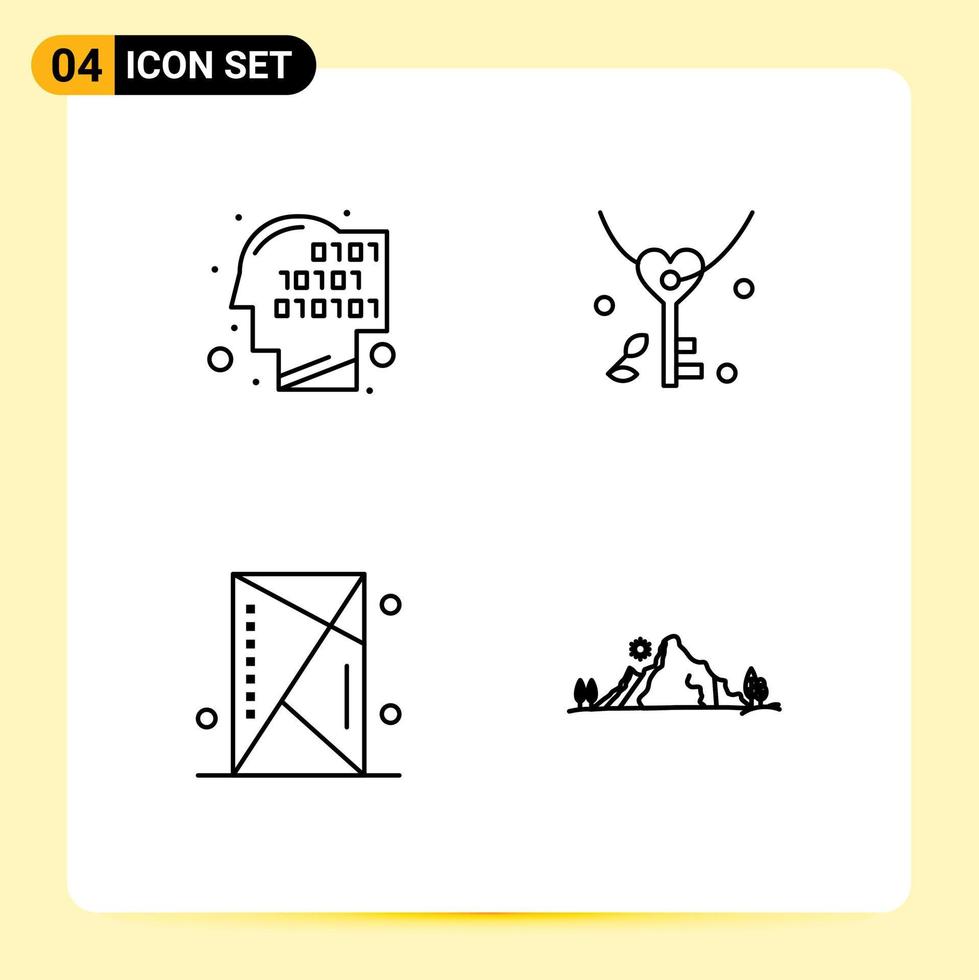 Set of 4 Modern UI Icons Symbols Signs for binary devices recognition heart outline Editable Vector Design Elements