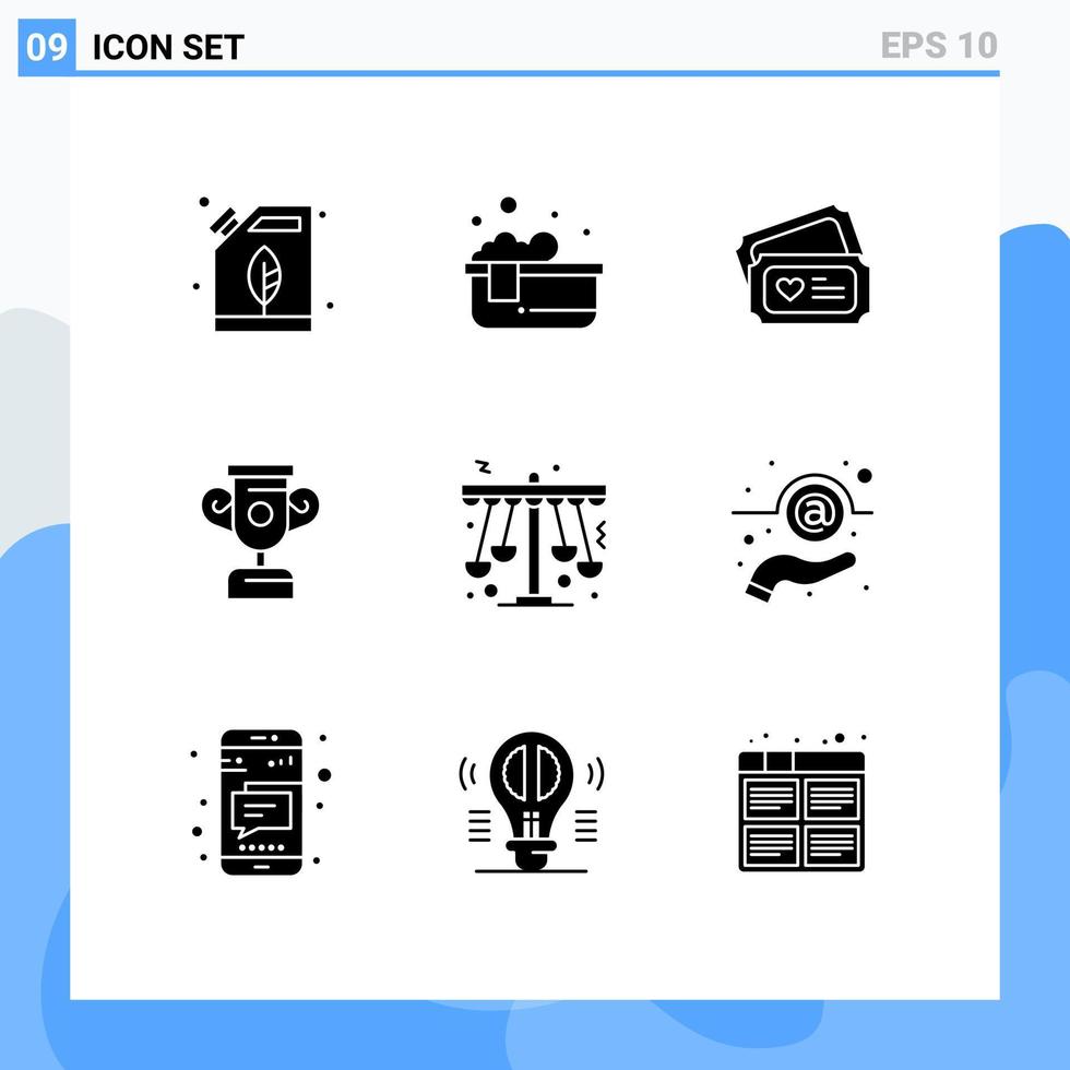 grupo de 9 signos y símbolos de glifos sólidos para elementos de diseño de vectores editables de educación de formación de boletos de jardín de infantes