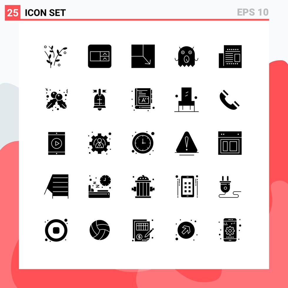 Modern Set of 25 Solid Glyphs Pictograph of berry office layout newspaper space Editable Vector Design Elements