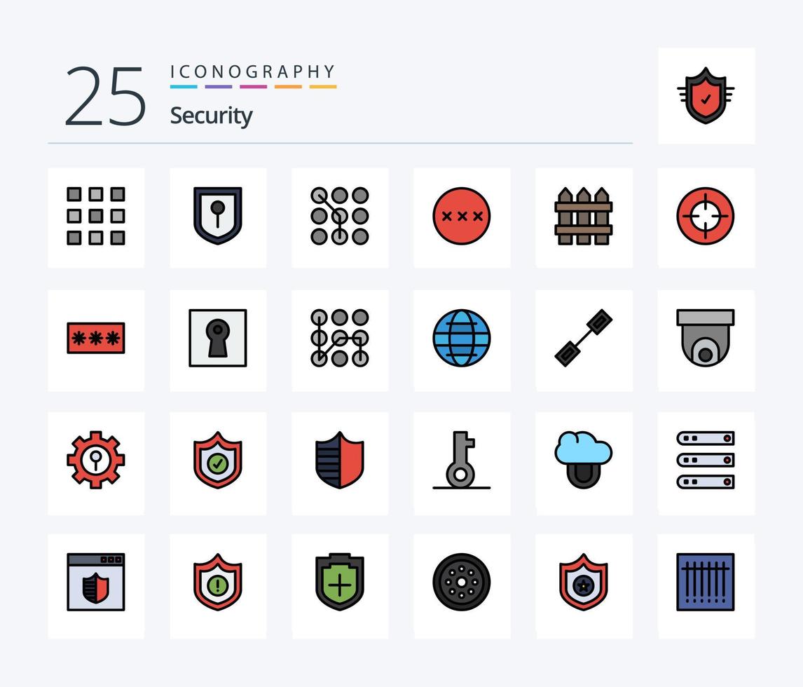 Security 25 Line Filled icon pack including home. security. code. secure. password vector