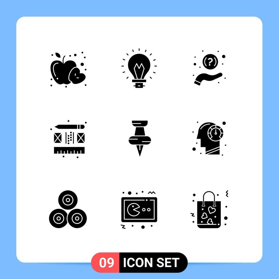 9 Universal Solid Glyphs Set for Web and Mobile Applications marker education faq layout creative Editable Vector Design Elements