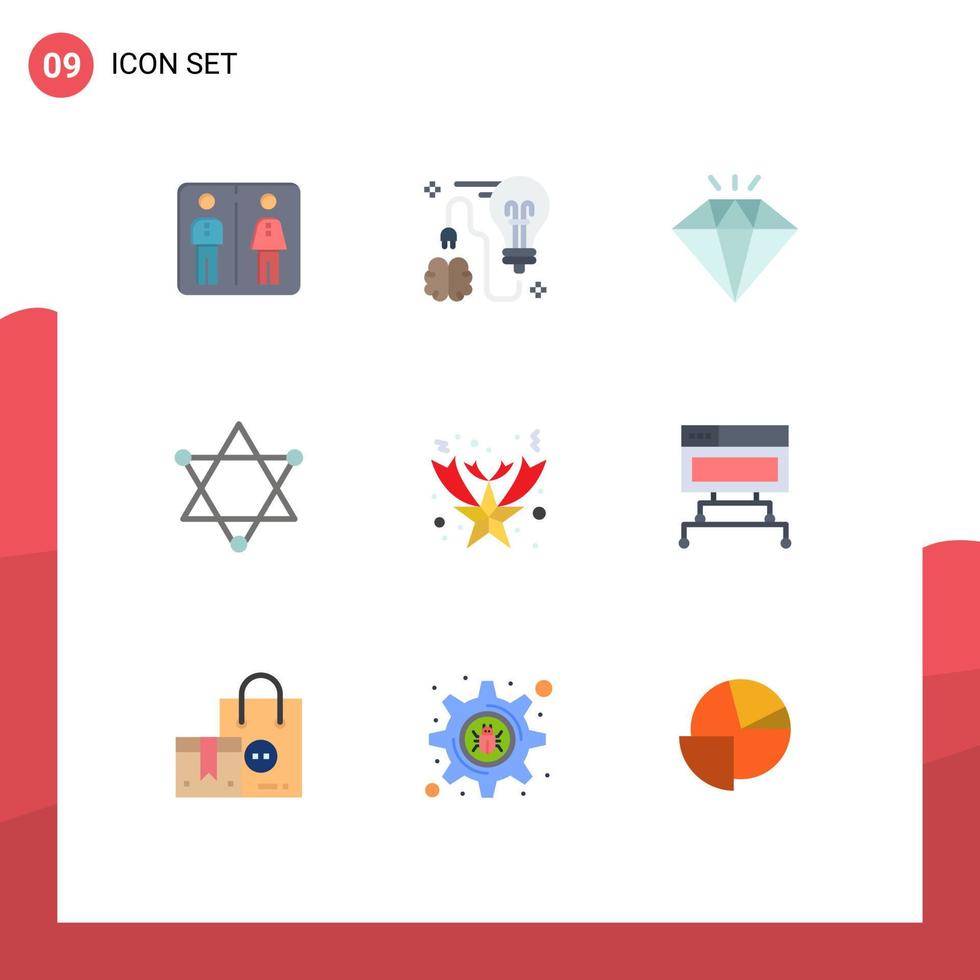 Mobile Interface Flat Color Set of 9 Pictograms of star christmas idea space figure Editable Vector Design Elements