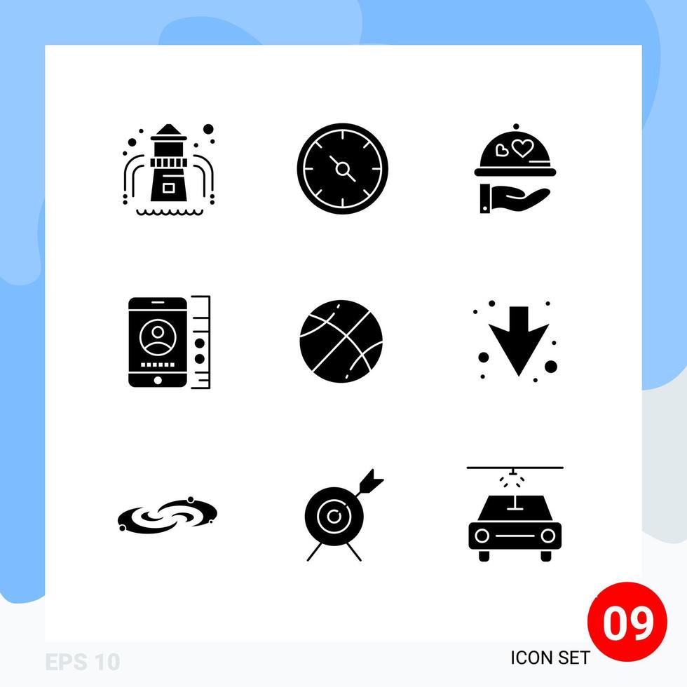 Set of 9 Modern UI Icons Symbols Signs for game basketball love phone cell Editable Vector Design Elements