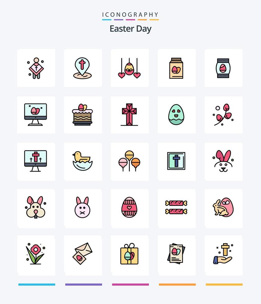 paquete de iconos rellenos de 25 líneas de pascua creativa, como monitor. Pascua de Resurrección. alfiler. botella. vacaciones vector