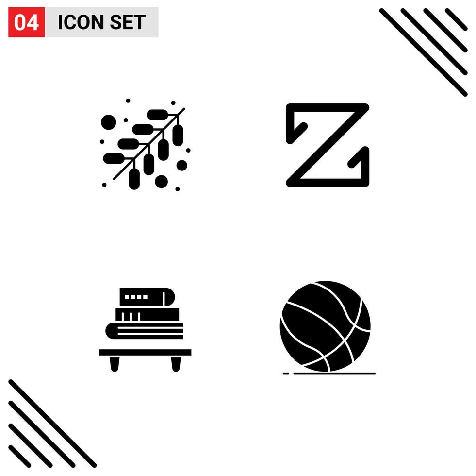 Set of 4 Vector Solid Glyphs on Grid for fire education z coin crypto currency ball Editable Vector Design Elements