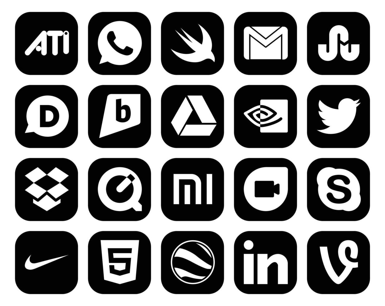 20 Social Media Icon Pack Including skype xiaomi brightkite quicktime tweet vector