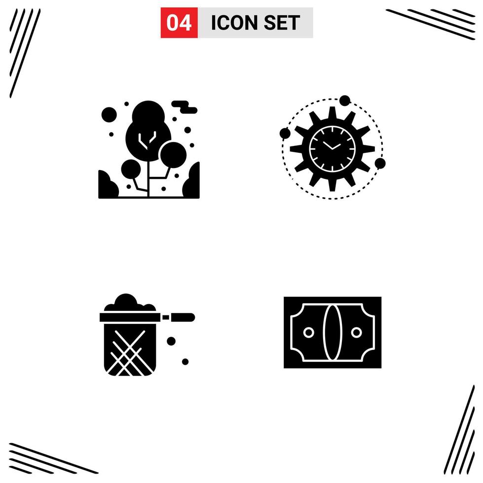 Group of 4 Modern Solid Glyphs Set for plant pan efficiency productivity restaurant Editable Vector Design Elements