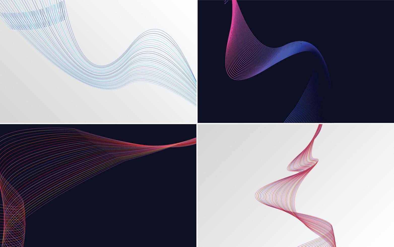 conjunto de 4 líneas de ondas abstractas de fondo de patrón de onda geométrica vector