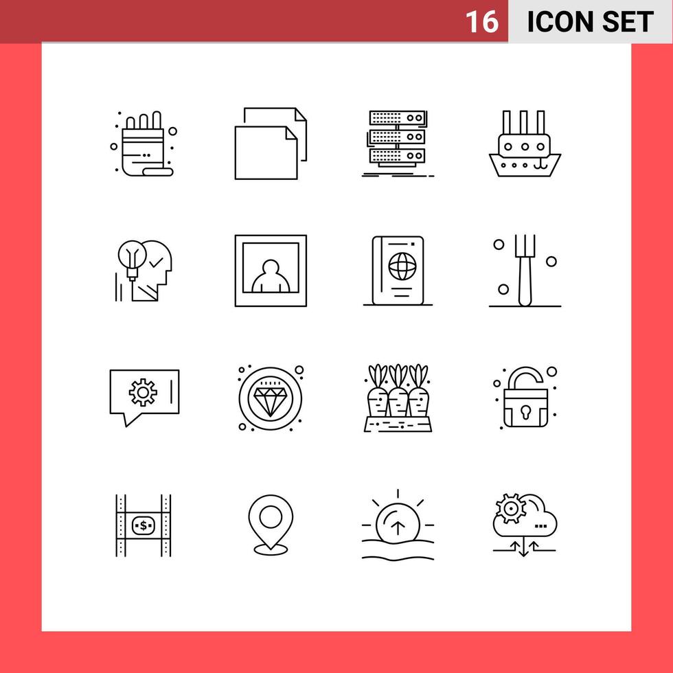Outline Pack of 16 Universal Symbols of brain vessel storage steamship ship Editable Vector Design Elements