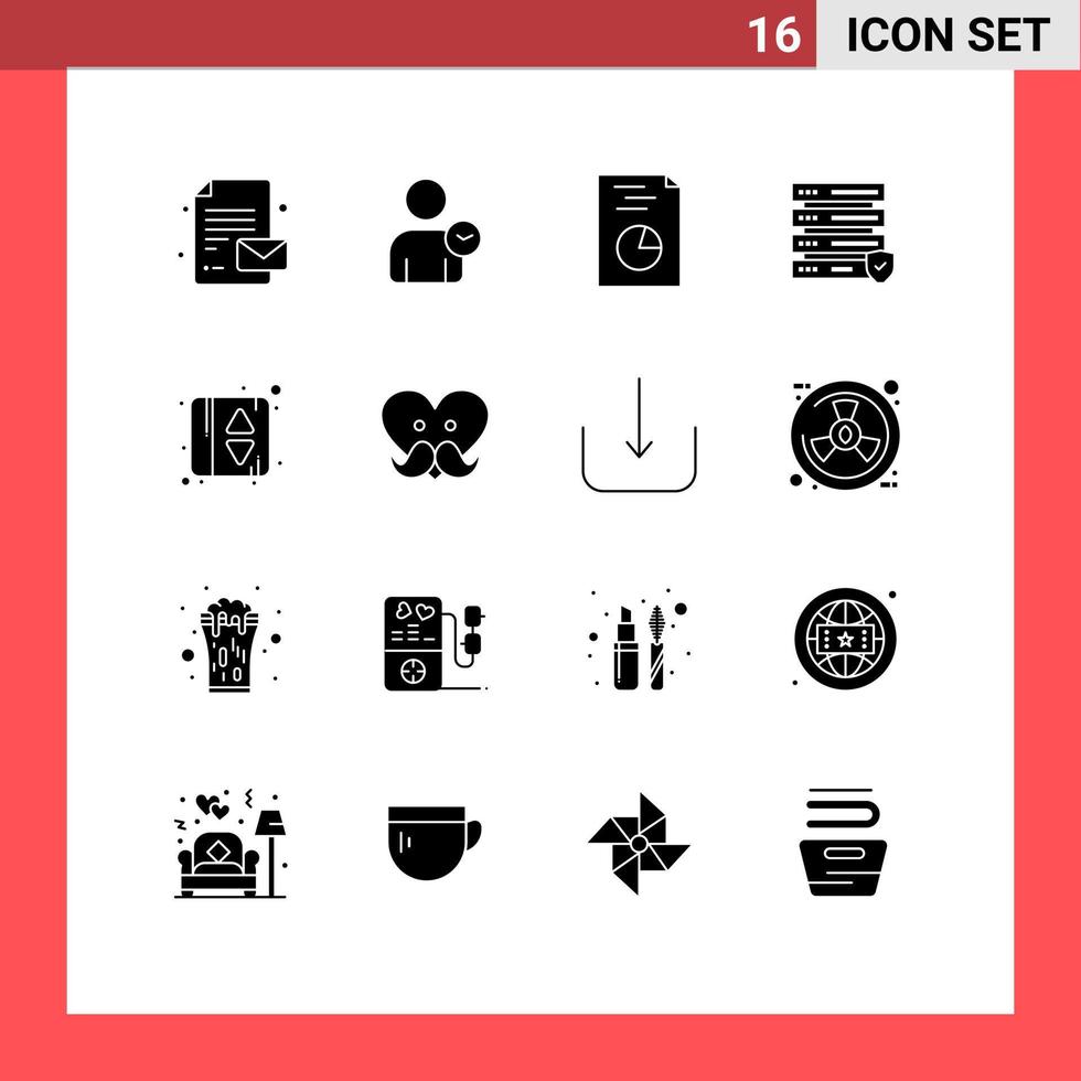 paquete de 16 signos y símbolos de glifos sólidos modernos para medios de impresión web como las manos de indicación del ascensor del padre elementos de diseño de vectores editables del servidor de la puerta del ascensor