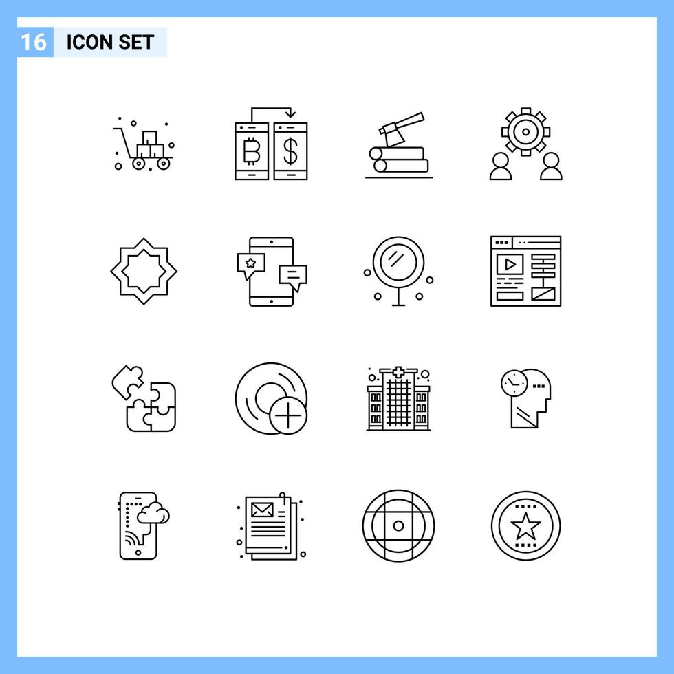 Set of 16 Modern UI Icons Symbols Signs for setting employee transection configure timber Editable Vector Design Elements