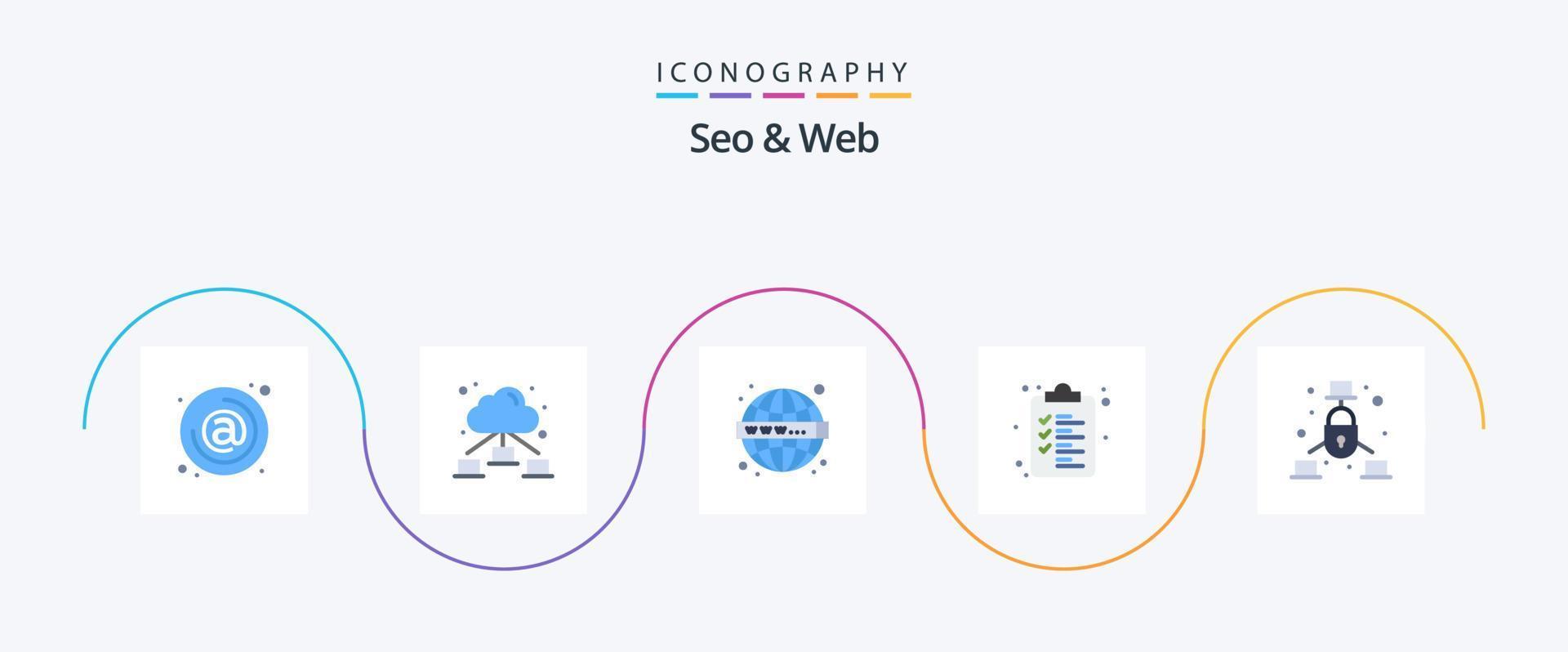 Seo and Web Flat 5 Icon Pack Including net. communication. seo. clipboard. web vector
