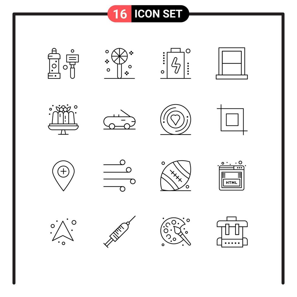 Pack of 16 creative Outlines of cake home battery furniture appliances Editable Vector Design Elements