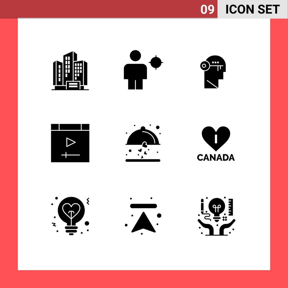 Editable Vector Line Pack of 9 Simple Solid Glyphs of website computer position app mind Editable Vector Design Elements