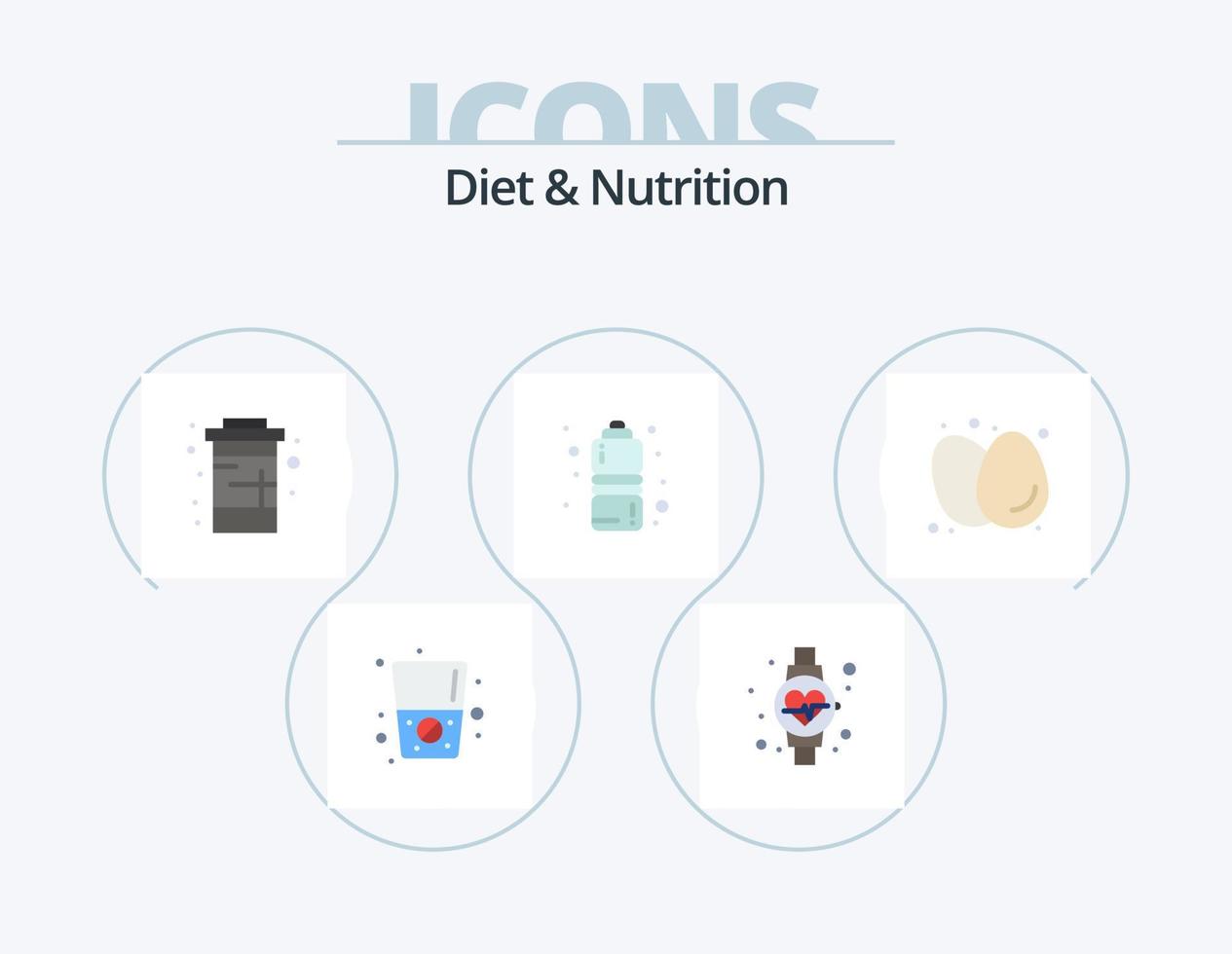 paquete de iconos planos de dieta y nutrición 5 diseño de iconos. dieta. huevos hervidos. bebida. agua. salud física vector