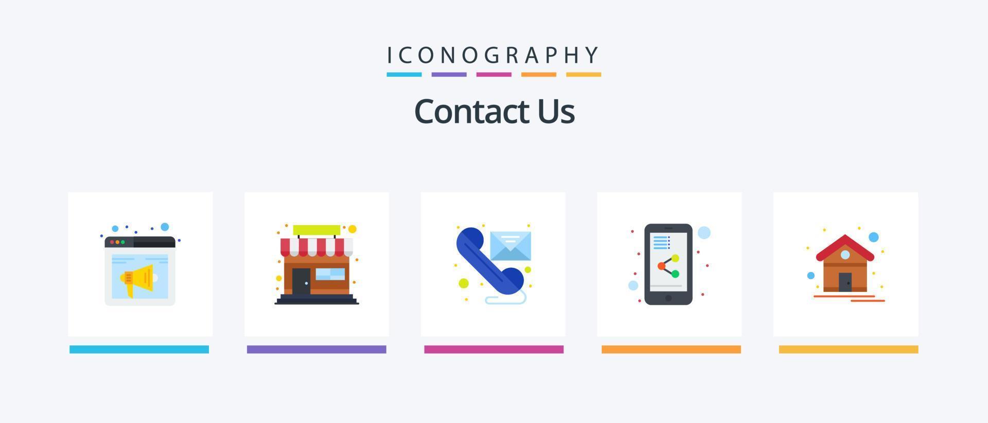 Contact Us Flat 5 Icon Pack Including home. share mobile. email. share document. telephone. Creative Icons Design vector