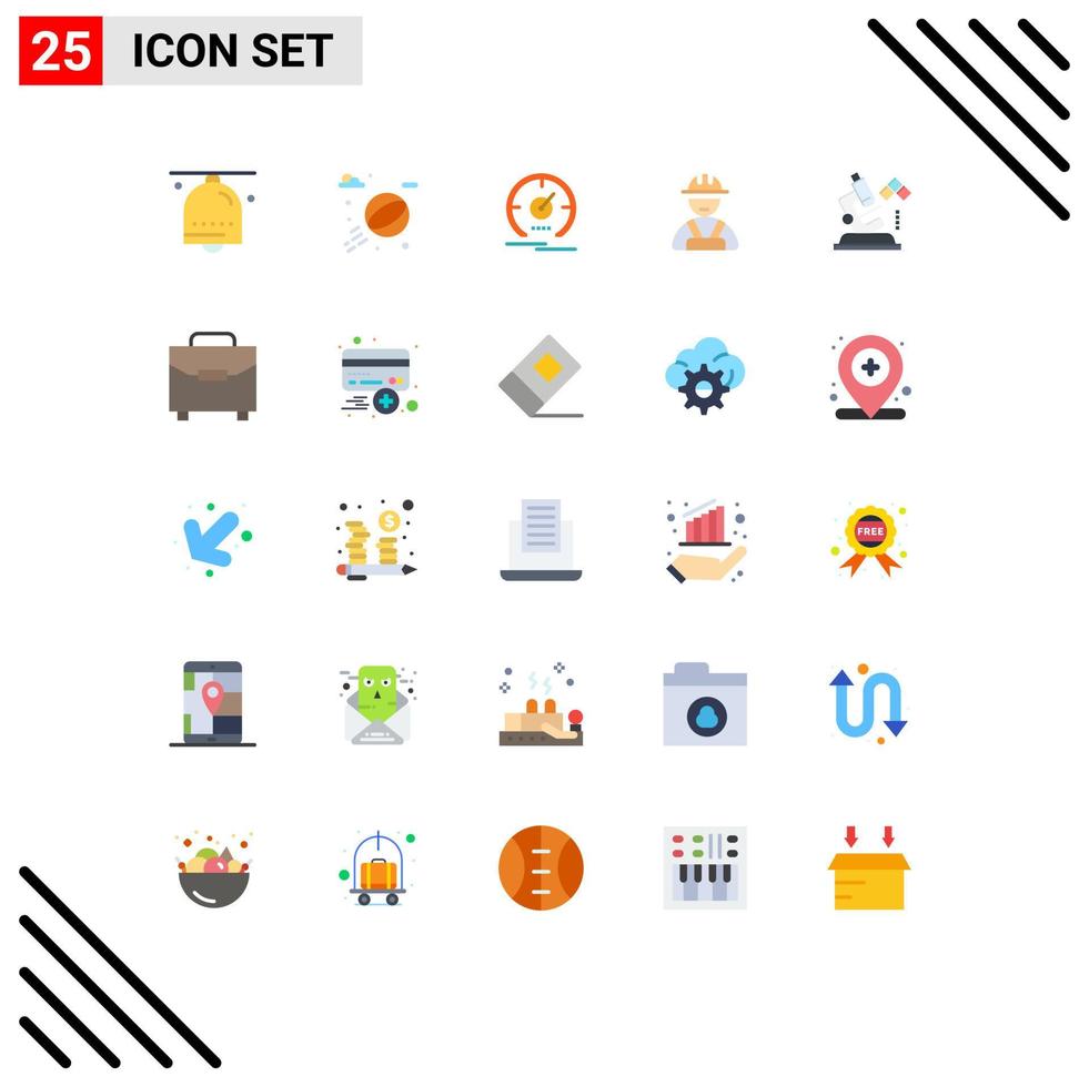 Flat Color Pack of 25 Universal Symbols of science worker gauge construction speedometer Editable Vector Design Elements