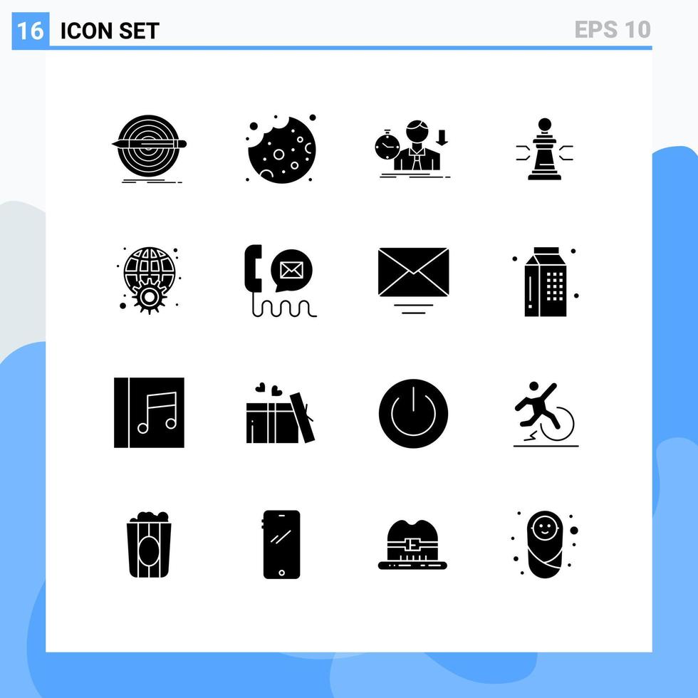 Set of 16 Modern UI Icons Symbols Signs for game business failure advantage time Editable Vector Design Elements
