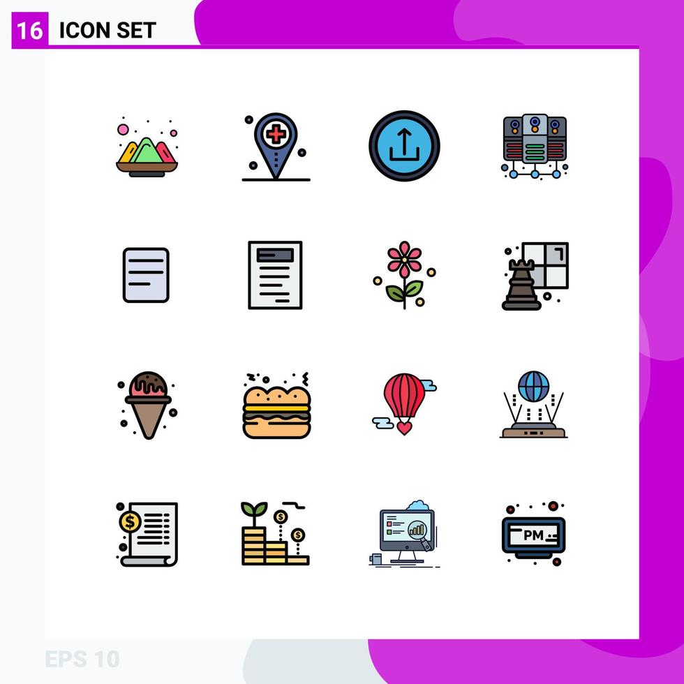 Group of 16 Modern Flat Color Filled Lines Set for twitter server hosting medical database server mobile Editable Creative Vector Design Elements