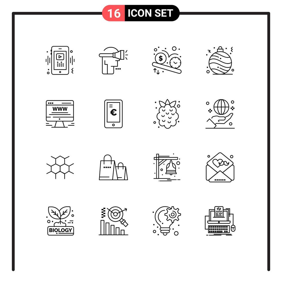 User Interface Pack of 16 Basic Outlines of advert christmas virtual reality ball time Editable Vector Design Elements