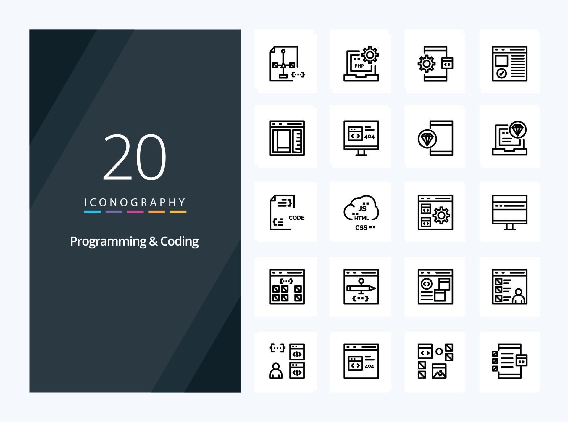 20 Programming And Coding Outline icon for presentation 18501280 Vector ...