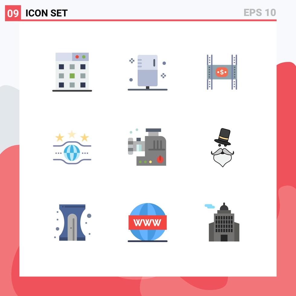 9 User Interface Flat Color Pack of modern Signs and Symbols of food mincer championship budget champion movie Editable Vector Design Elements