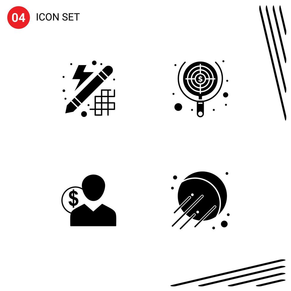 Modern Set of 4 Solid Glyphs Pictograph of creative client thinking target costs Editable Vector Design Elements