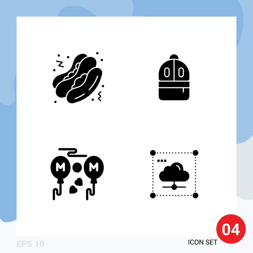 símbolos de iconos universales grupo de 4 glifos sólidos modernos de bolsa de amor de hot dog leer elementos de diseño vectorial editables en la nube vector