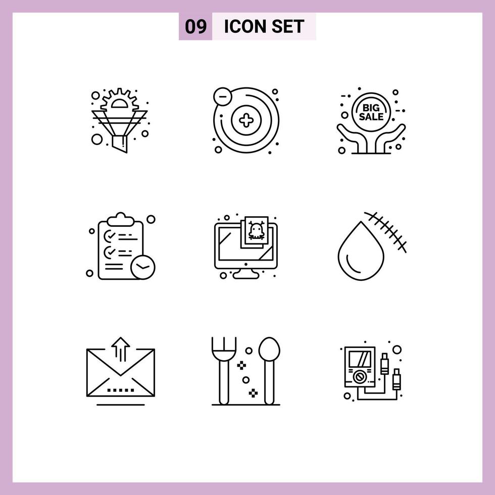 Mobile Interface Outline Set of 9 Pictograms of monitor time big sale tasks checklist Editable Vector Design Elements