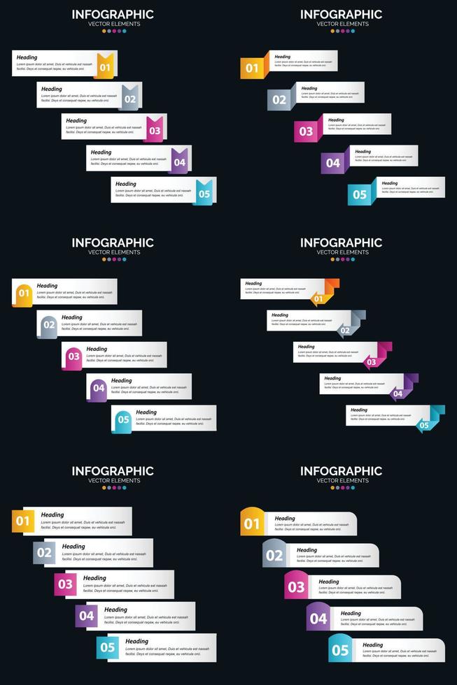 Vector 6 Infographics Pack Presentation slide template 5 Steps cycle diagrams and timelines