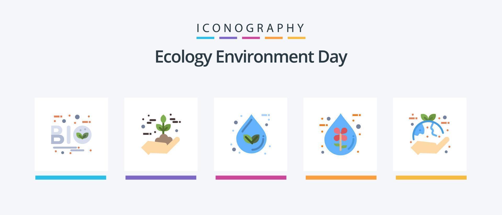 Ecology Flat 5 Icon Pack Including eco. bio. green. water. eco. Creative Icons Design vector