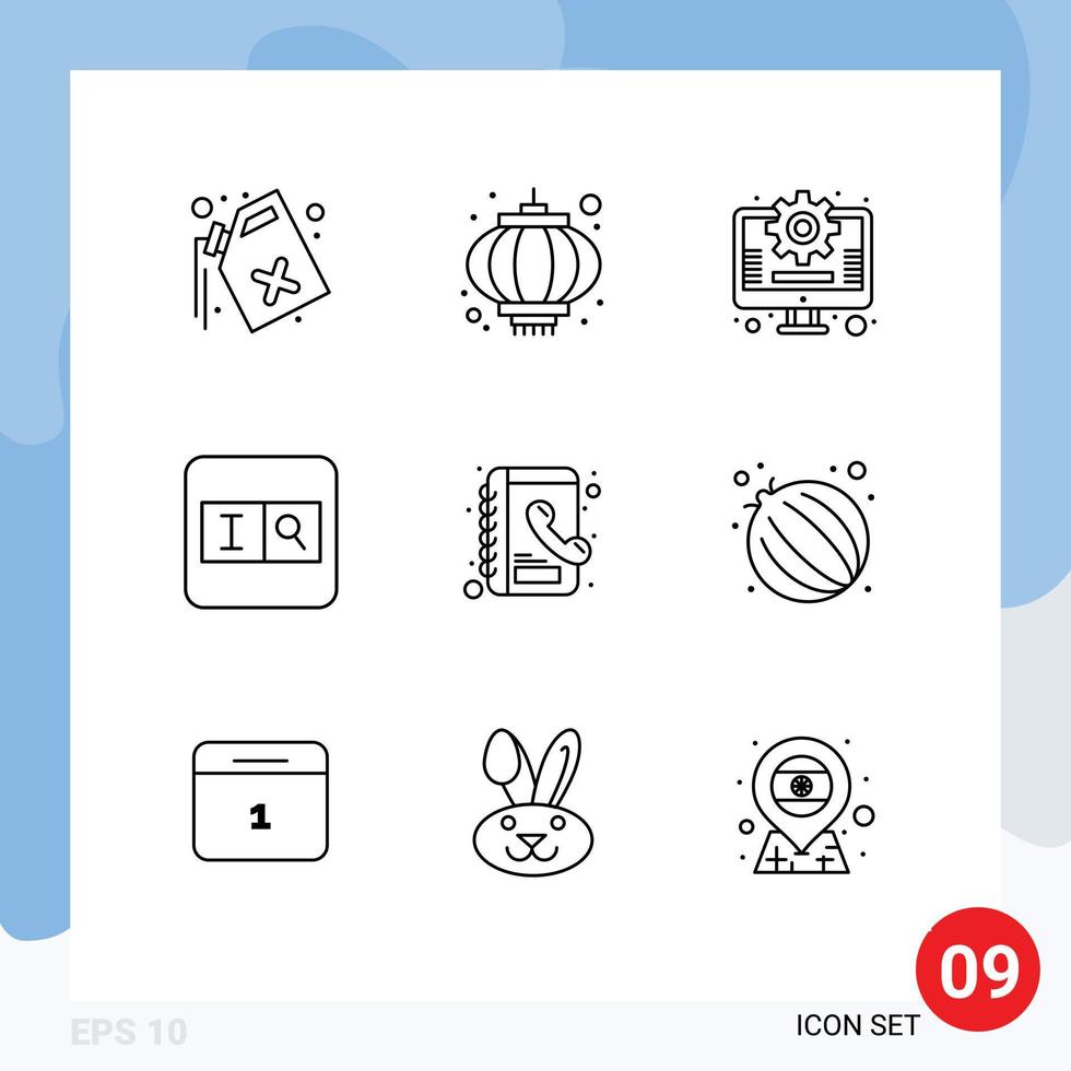 9 Outline concept for Websites Mobile and Apps food contacts business book search Editable Vector Design Elements