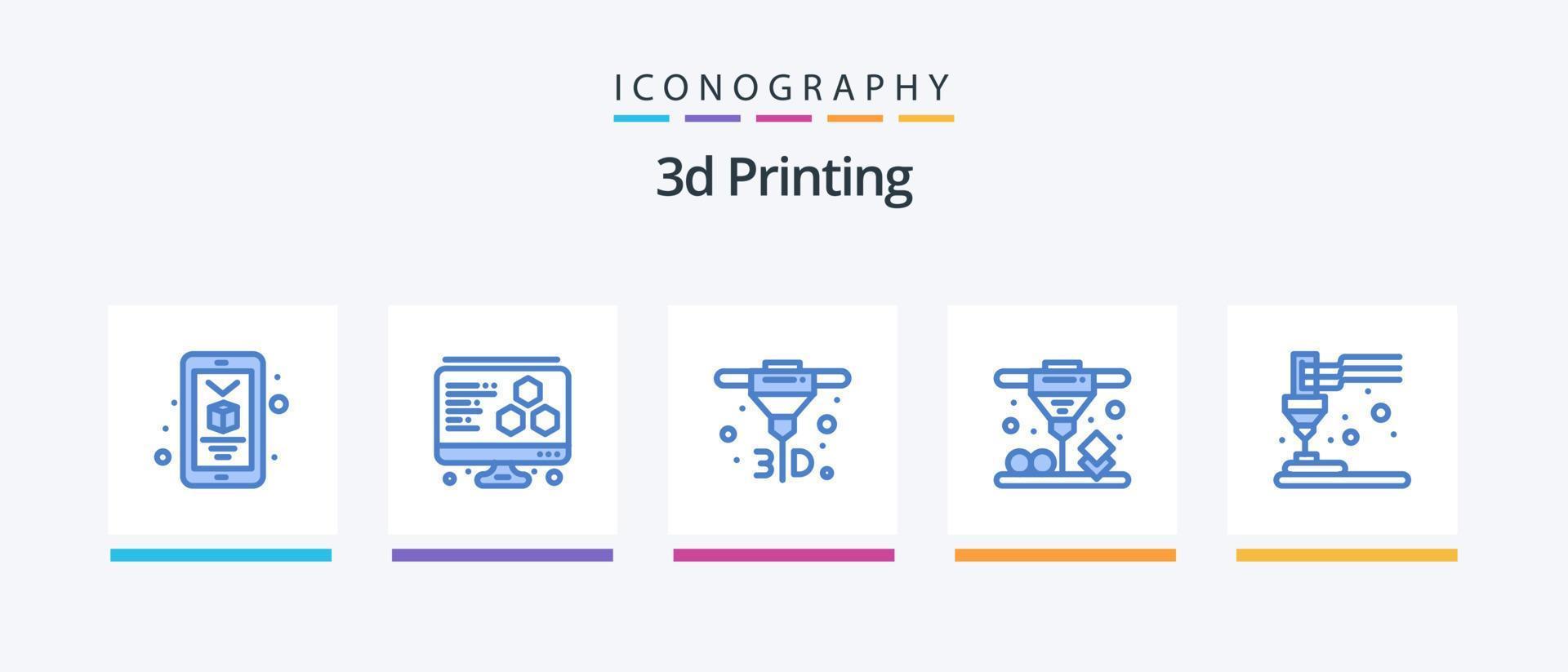 Paquete de 5 iconos azules de impresión 3D que incluye plástico. directo. equipo. sinterización por láser. diseño de iconos creativos vector