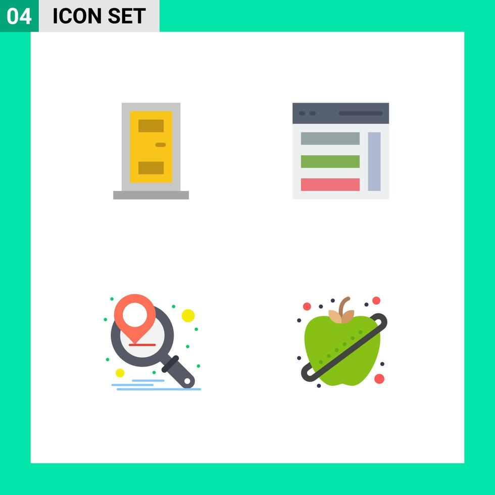 4 iconos planos universales signos símbolos de construcción marketing planificación comunicación barra lateral manzana elementos de diseño vectorial editables vector