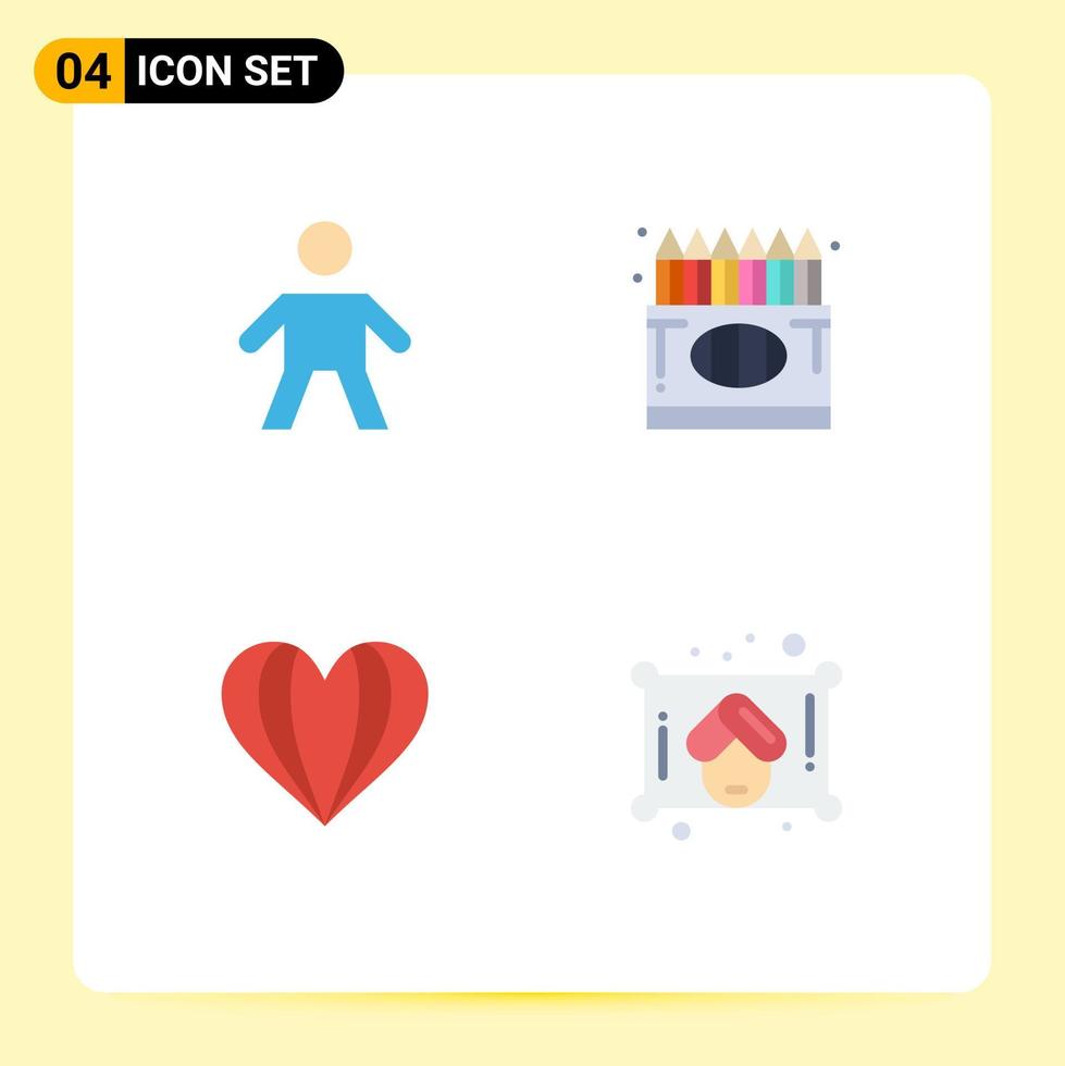 paquete de interfaz de usuario de 4 iconos planos básicos del corazón del niño de regreso a la escuela dibujando como elementos de diseño vectorial editables vector