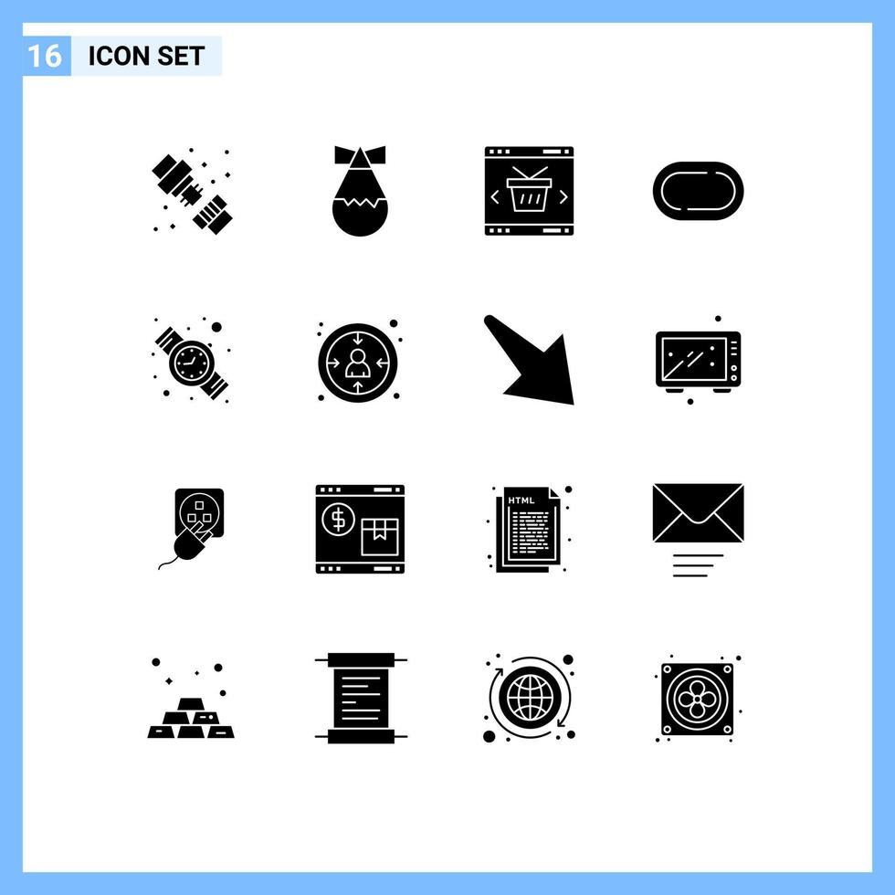 Modern Set of 16 Solid Glyphs and symbols such as watch digital basket track road Editable Vector Design Elements