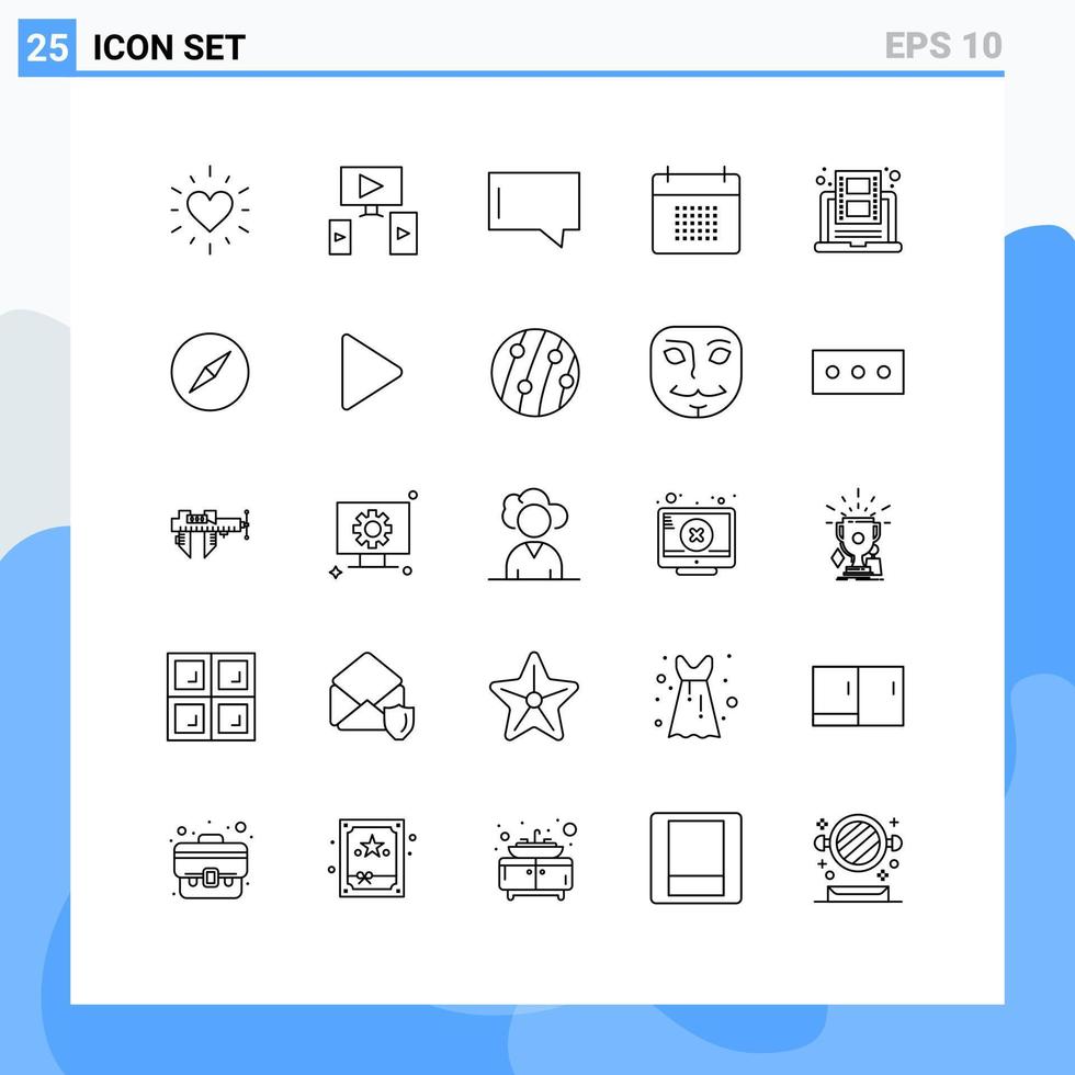 Universal Icon Symbols Group of 25 Modern Lines of video learning message education event Editable Vector Design Elements