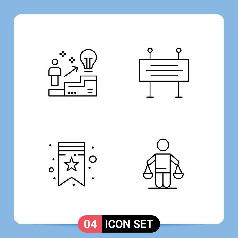 Set of 4 Modern UI Icons Symbols Signs for ladder bookmarks idea construction barricade tag Editable Vector Design Elements