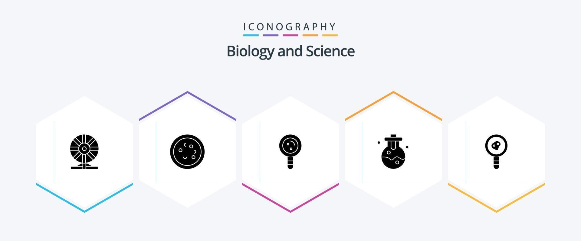 paquete de iconos de 25 glifos de biología que incluye laboratorio. químico. laboratorio. genético. cromosoma vector