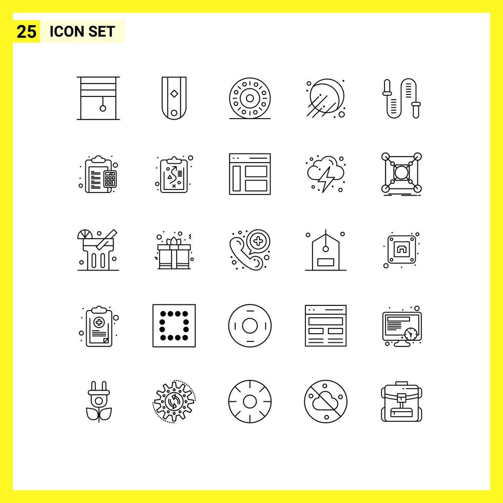 Editable Vector Line Pack of 25 Simple Lines of rope sputnik one space food Editable Vector Design Elements